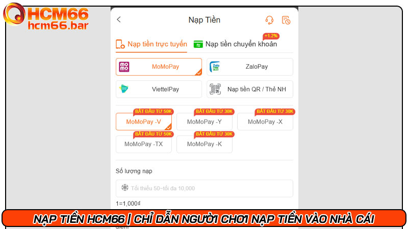 Nạp tiền HCM66 | Chỉ dẫn người chơi nạp tiền vào nhà cái