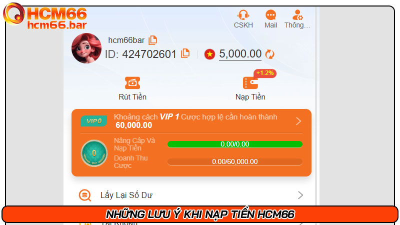 Những lưu ý khi nạp tiền HCM66